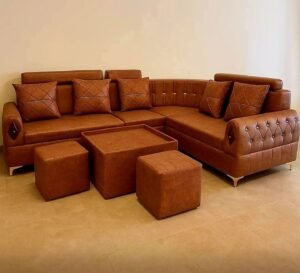Luxury L-Shaped Sofa Set with Ottoman & Table – Premium Leather Finish